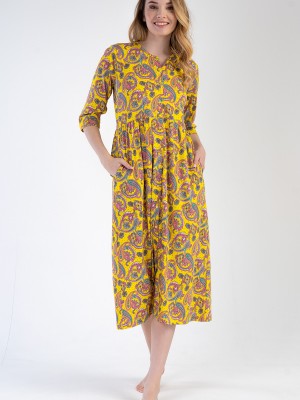 Woman Modal Yellow Short Sleeve Dress Woman Modal Yellow Short Sleeve Dress