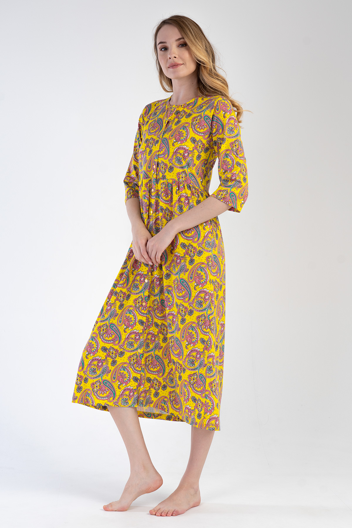 Woman Modal Yellow Short Sleeve Dress Woman Modal Yellow Short Sleeve Dress