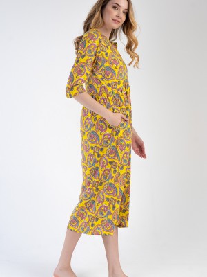 Woman Modal Yellow Short Sleeve Dress Woman Modal Yellow Short Sleeve Dress