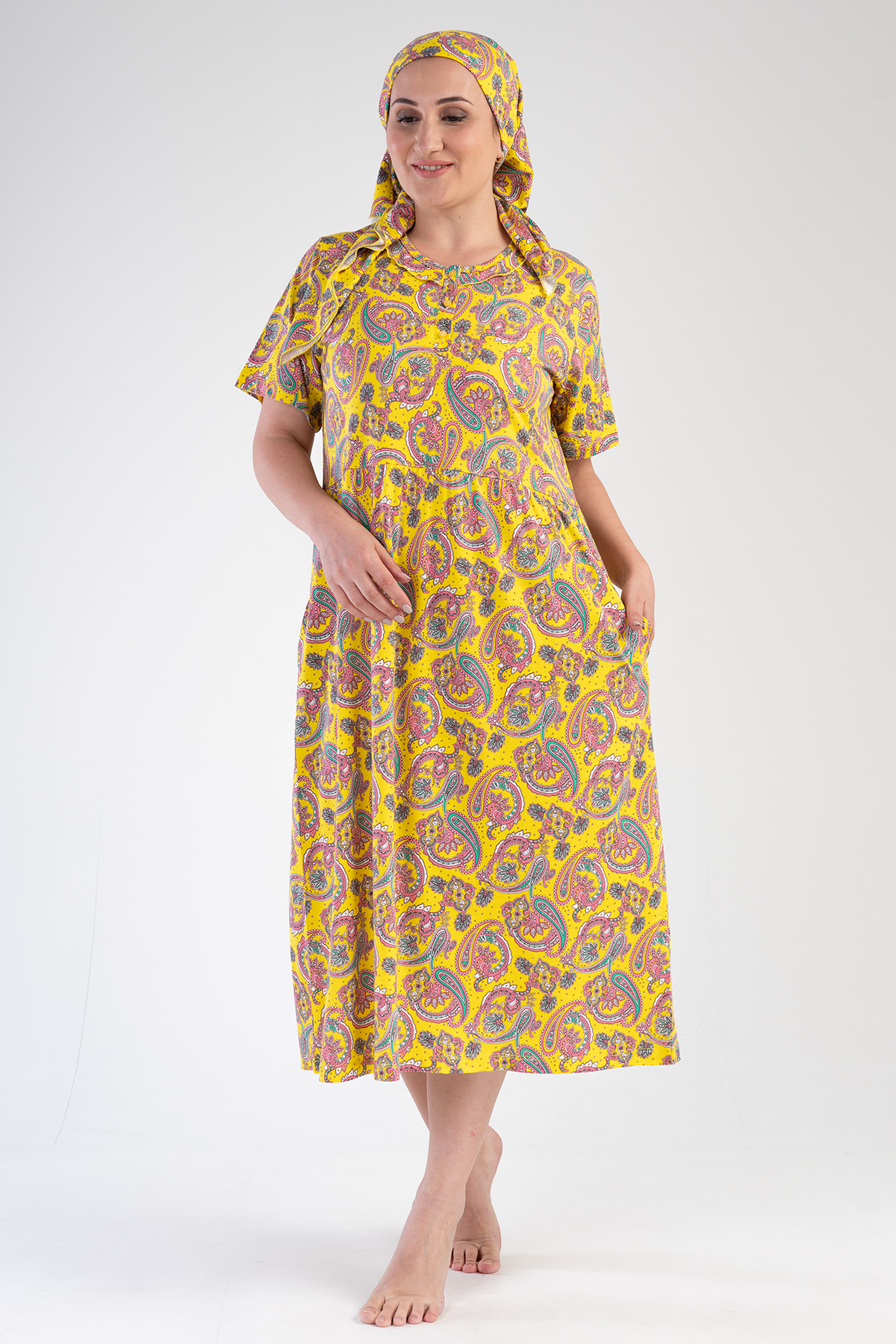 Woman Modal Big Size Yellow Short Sleeve Dress