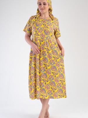 Woman Modal Big Size Yellow Short Sleeve Dress