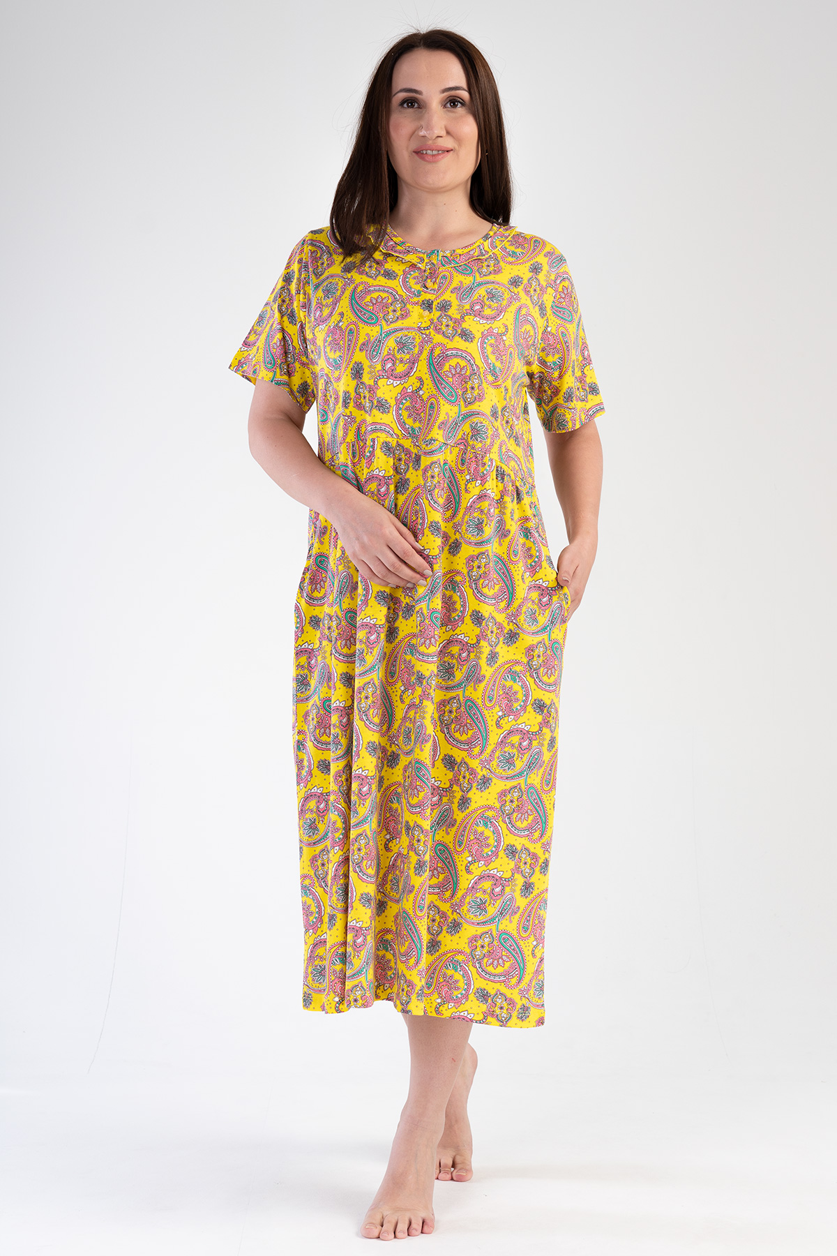 Woman Modal Big Size Yellow Short Sleeve Dress
