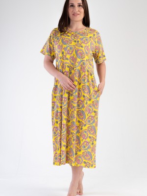 Woman Modal Big Size Yellow Short Sleeve Dress