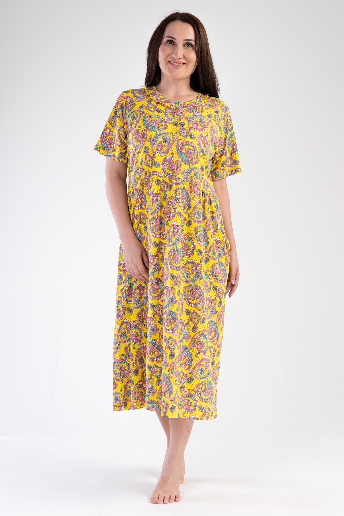 Woman Modal Big Size Yellow Short Sleeve Dress