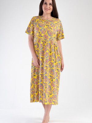 Woman Modal Big Size Yellow Short Sleeve Dress