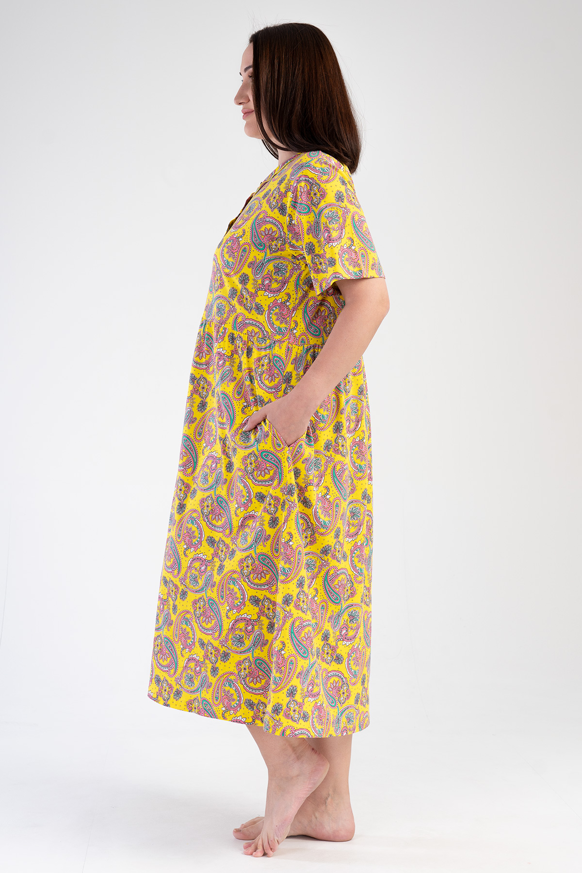 Woman Modal Big Size Yellow Short Sleeve Dress