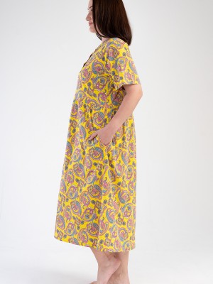 Woman Modal Big Size Yellow Short Sleeve Dress