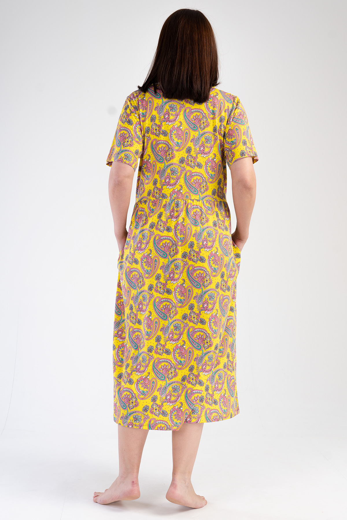 Woman Modal Big Size Yellow Short Sleeve Dress