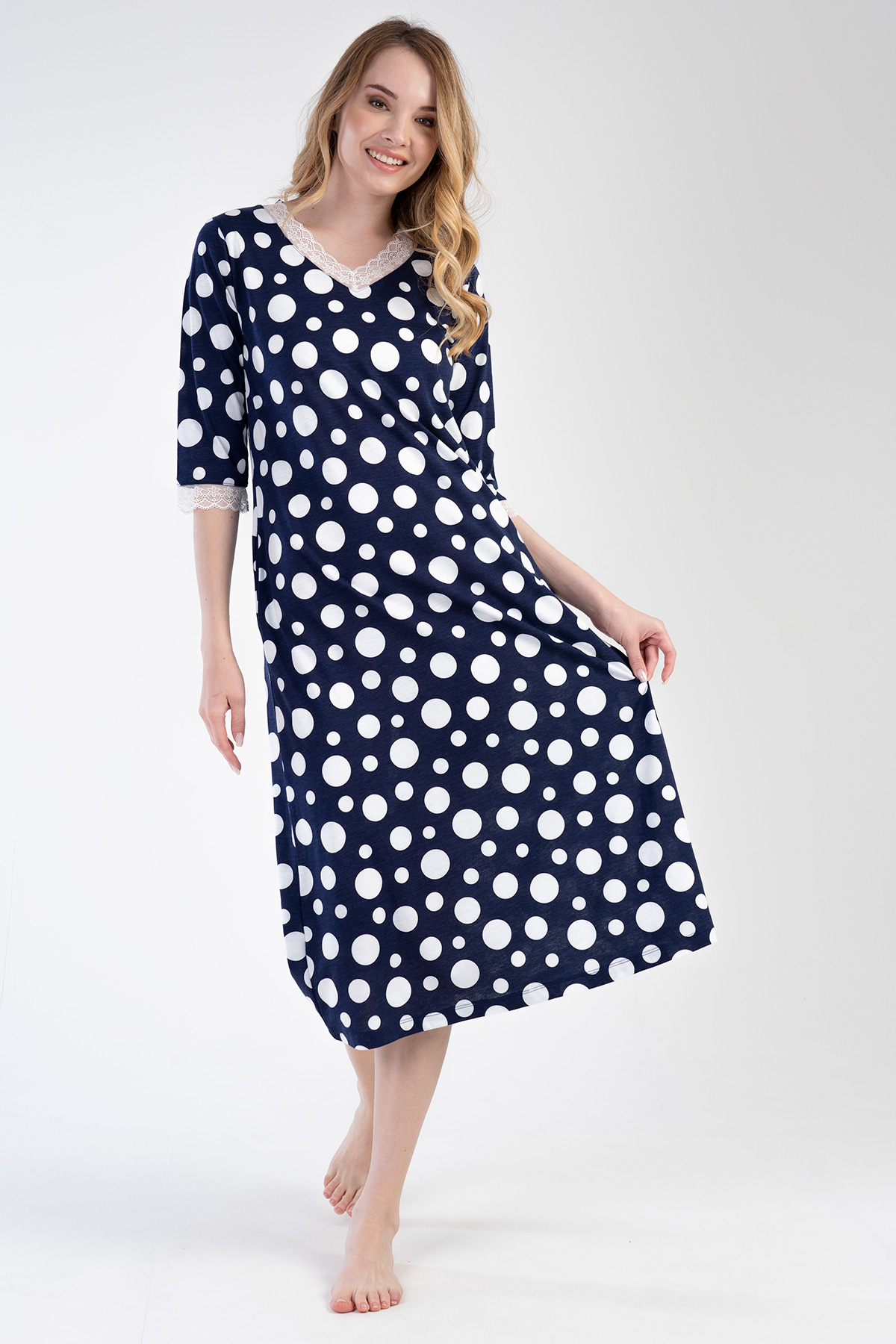 Woman Modal Indigo V Neck Pocket Detail Dress Woman Modal Indigo V Neck Pocket Detail Dress
