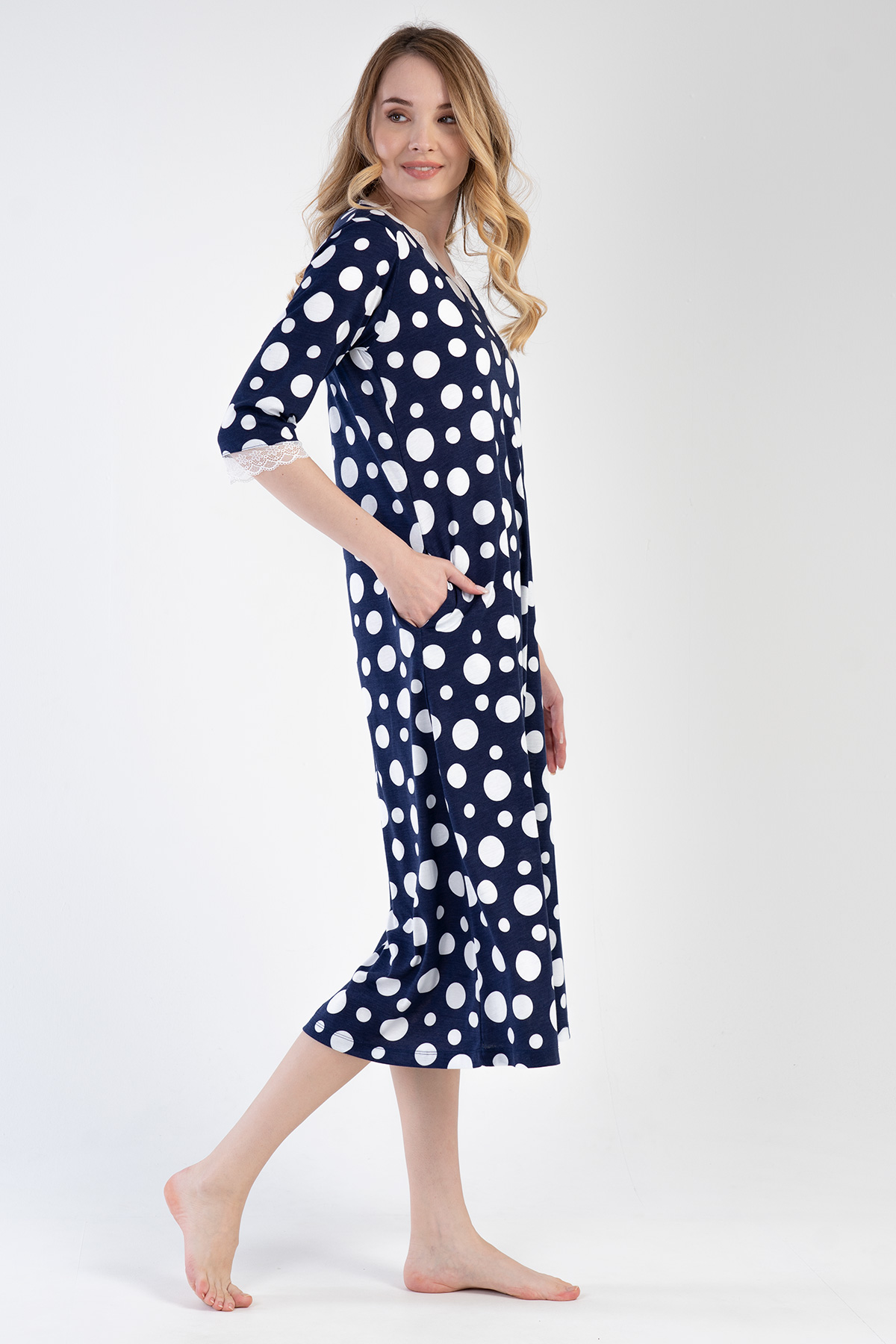 Woman Modal Indigo V Neck Pocket Detail Dress Woman Modal Indigo V Neck Pocket Detail Dress