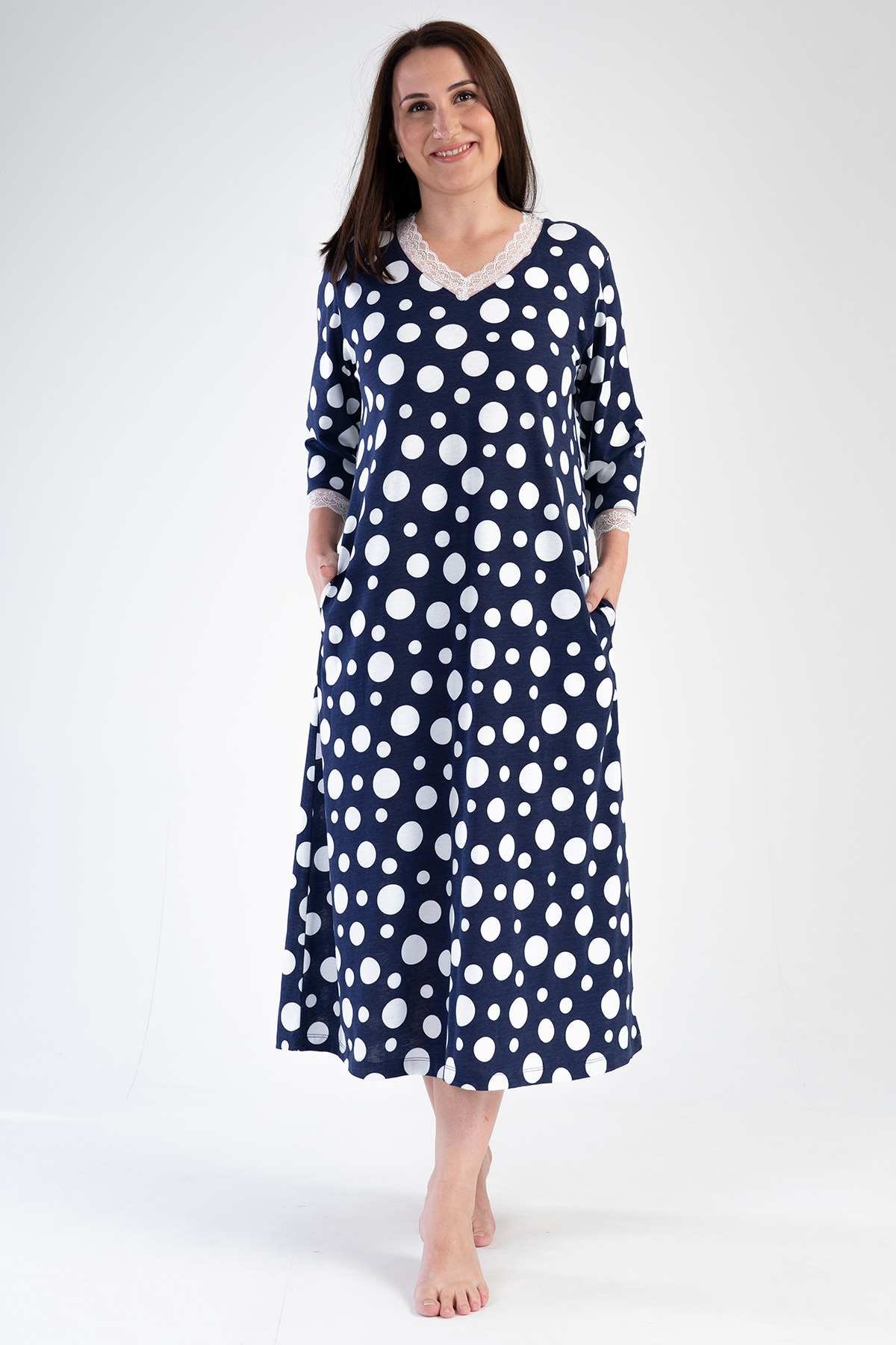 Woman Modal Big Size Indigo V Neck Dress Woman Modal Big Size Indigo V Neck Dress