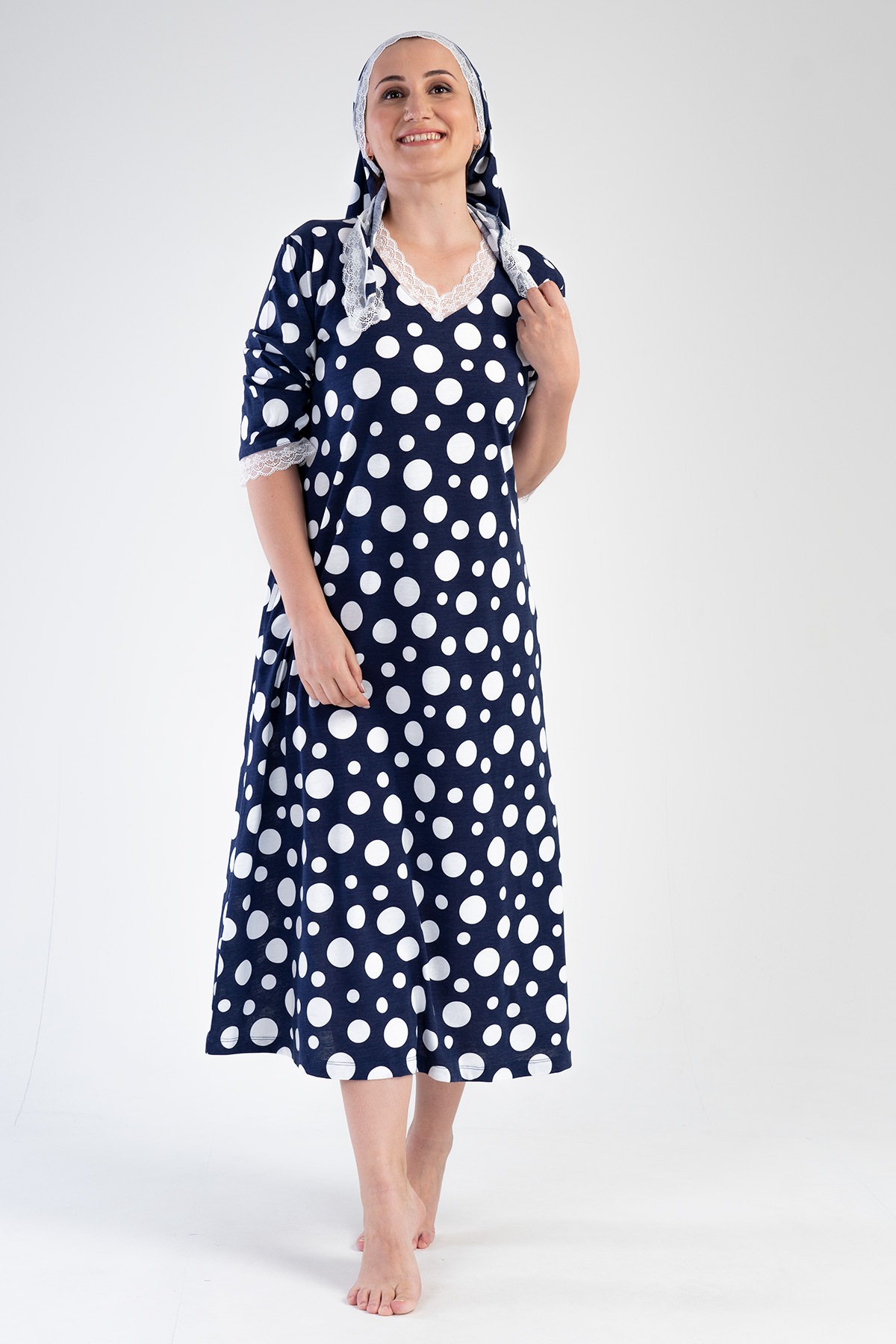 Woman Modal Big Size Indigo V Neck Dress Woman Modal Big Size Indigo V Neck Dress