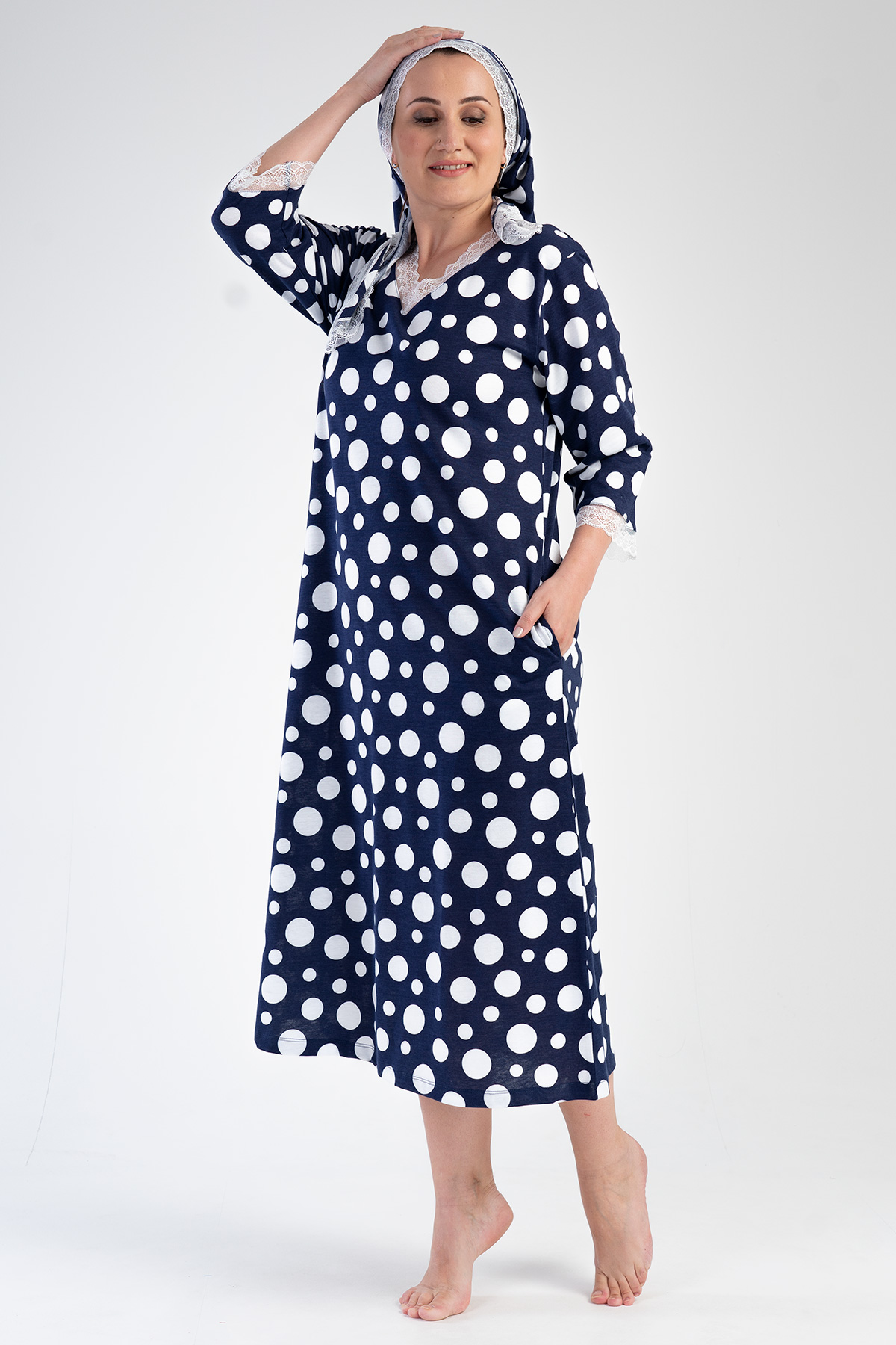 Woman Modal Big Size Indigo V Neck Dress Woman Modal Big Size Indigo V Neck Dress