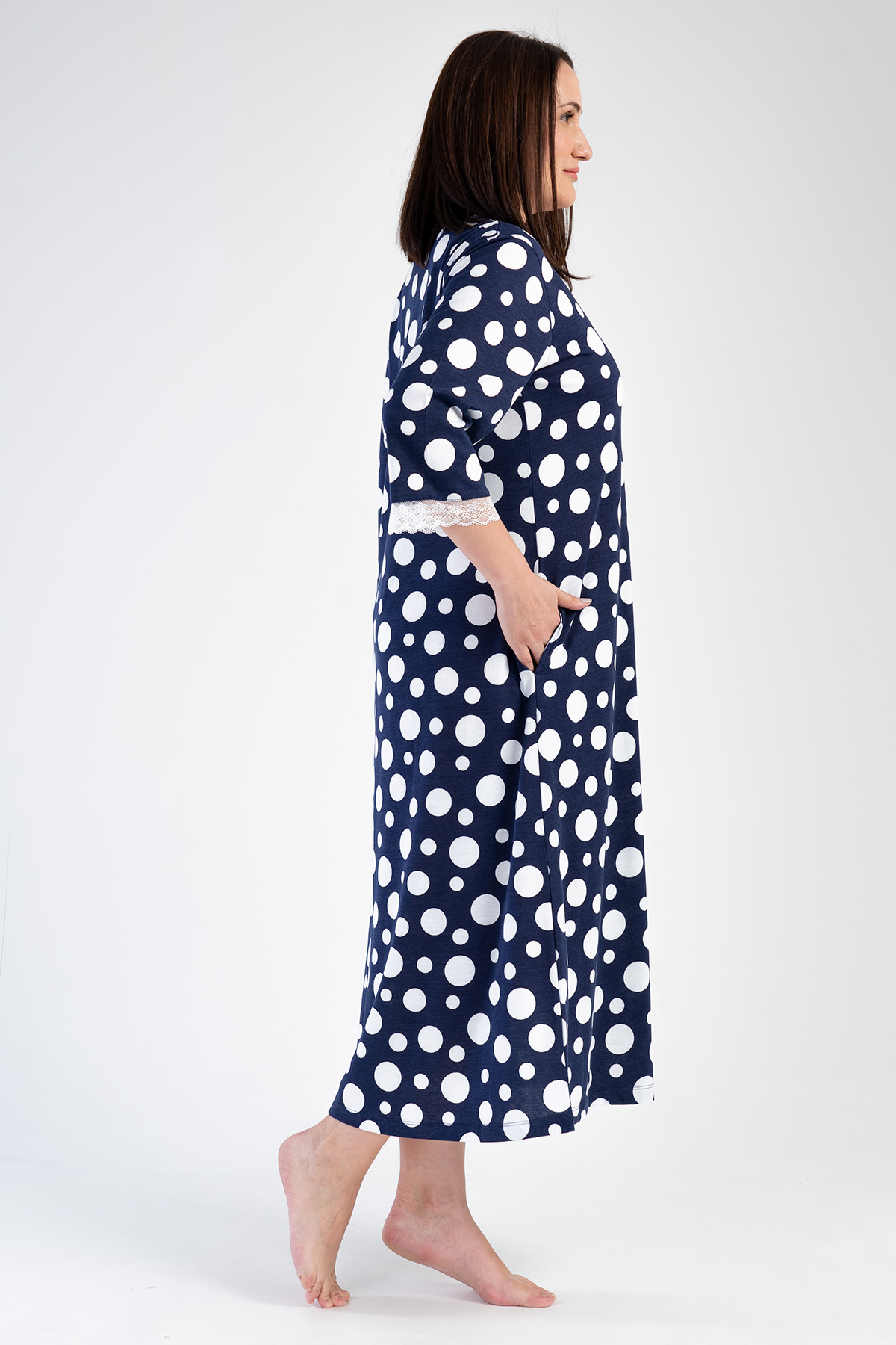 Woman Modal Big Size Indigo V Neck Dress Woman Modal Big Size Indigo V Neck Dress