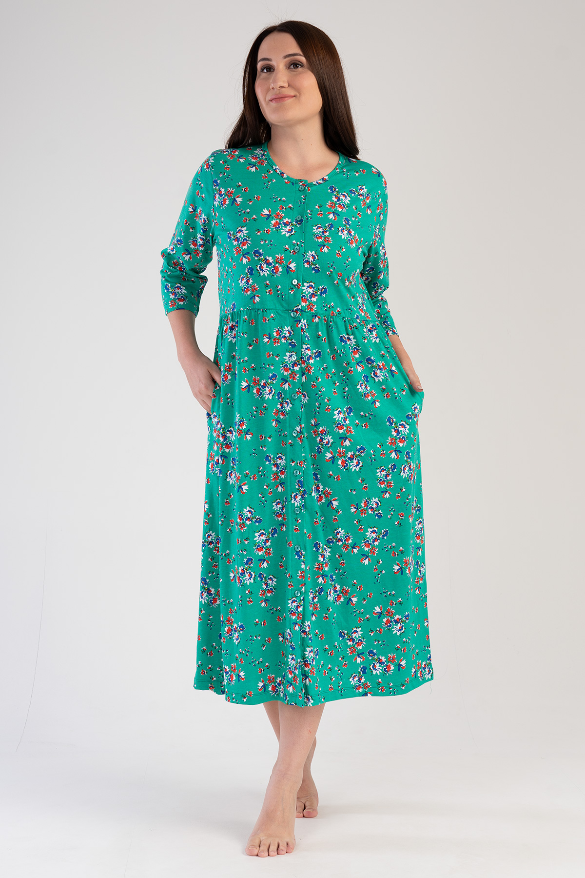 Woman Modal Big Size Green Pocket Detail Dress Woman Modal Big Size Green Pocket Detail Dress