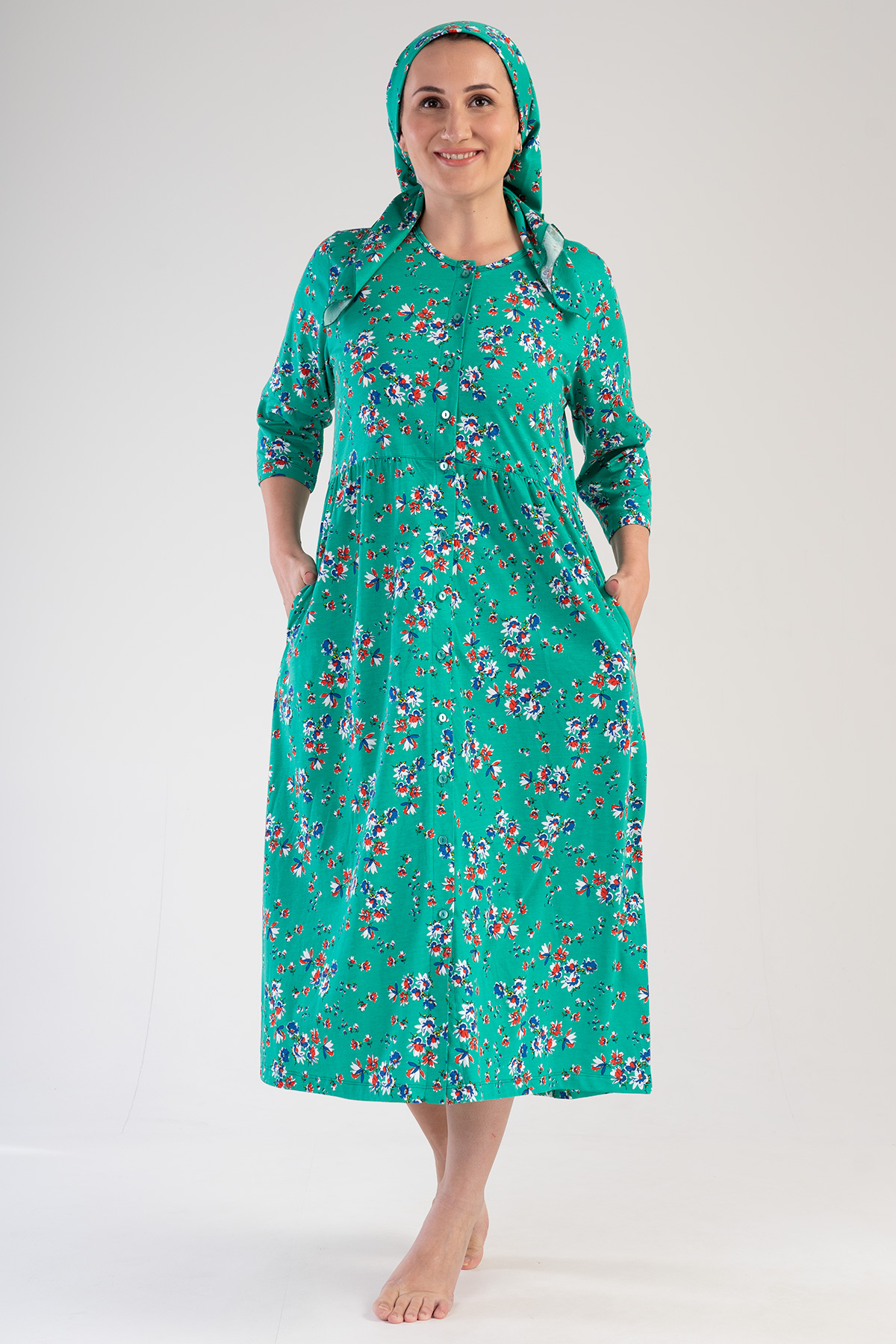 Woman Modal Big Size Green Pocket Detail Dress Woman Modal Big Size Green Pocket Detail Dress