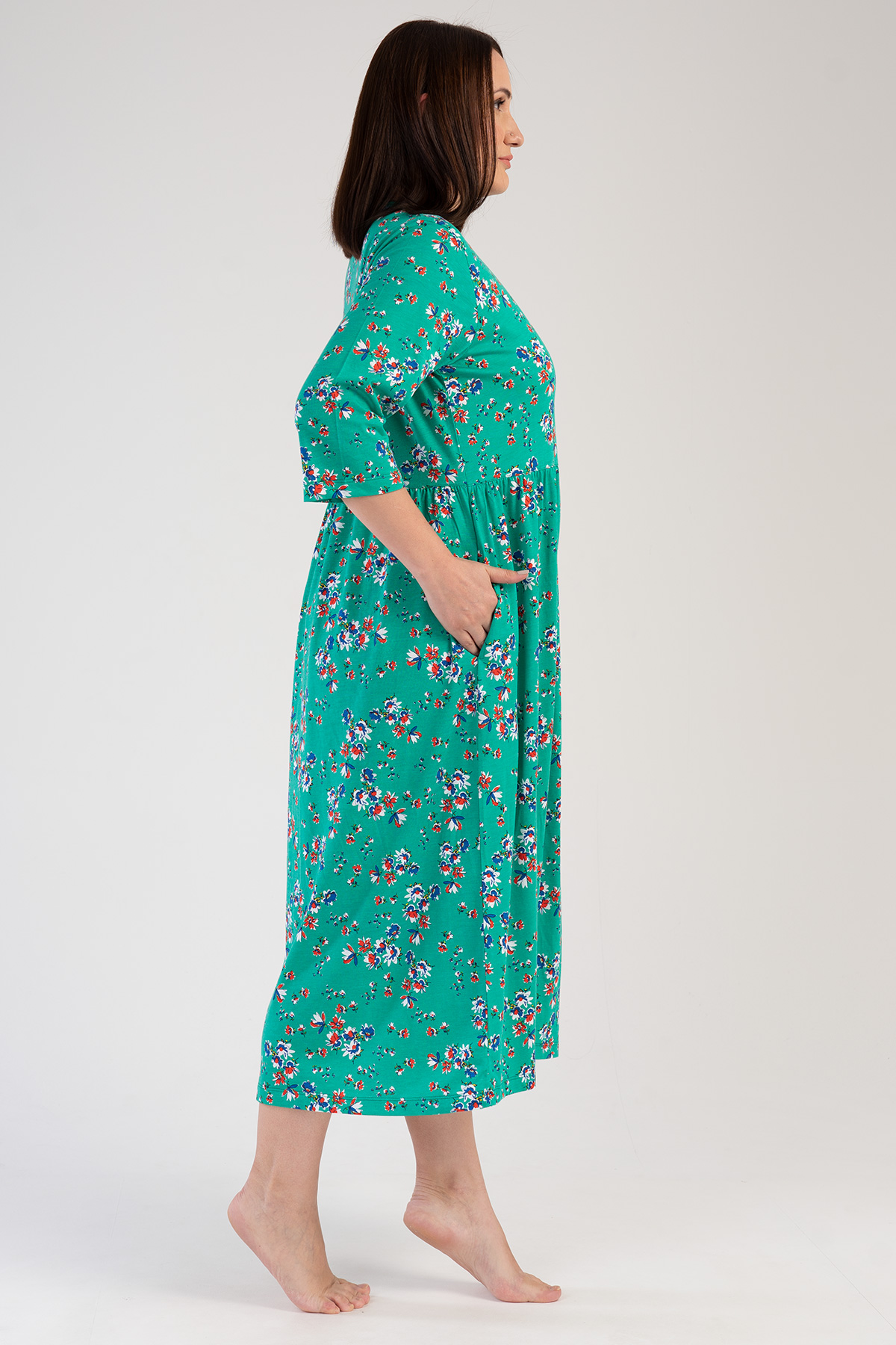 Woman Modal Big Size Green Pocket Detail Dress Woman Modal Big Size Green Pocket Detail Dress