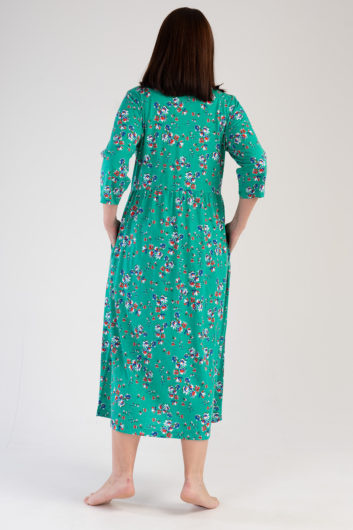 Woman Modal Big Size Green Pocket Detail Dress Woman Modal Big Size Green Pocket Detail Dress