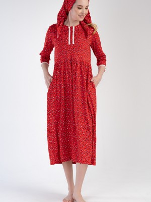 Woman Modal Red Poor Sleeve Pocket Detail Dress Woman Modal Red Poor Sleeve Pocket Detail Dress