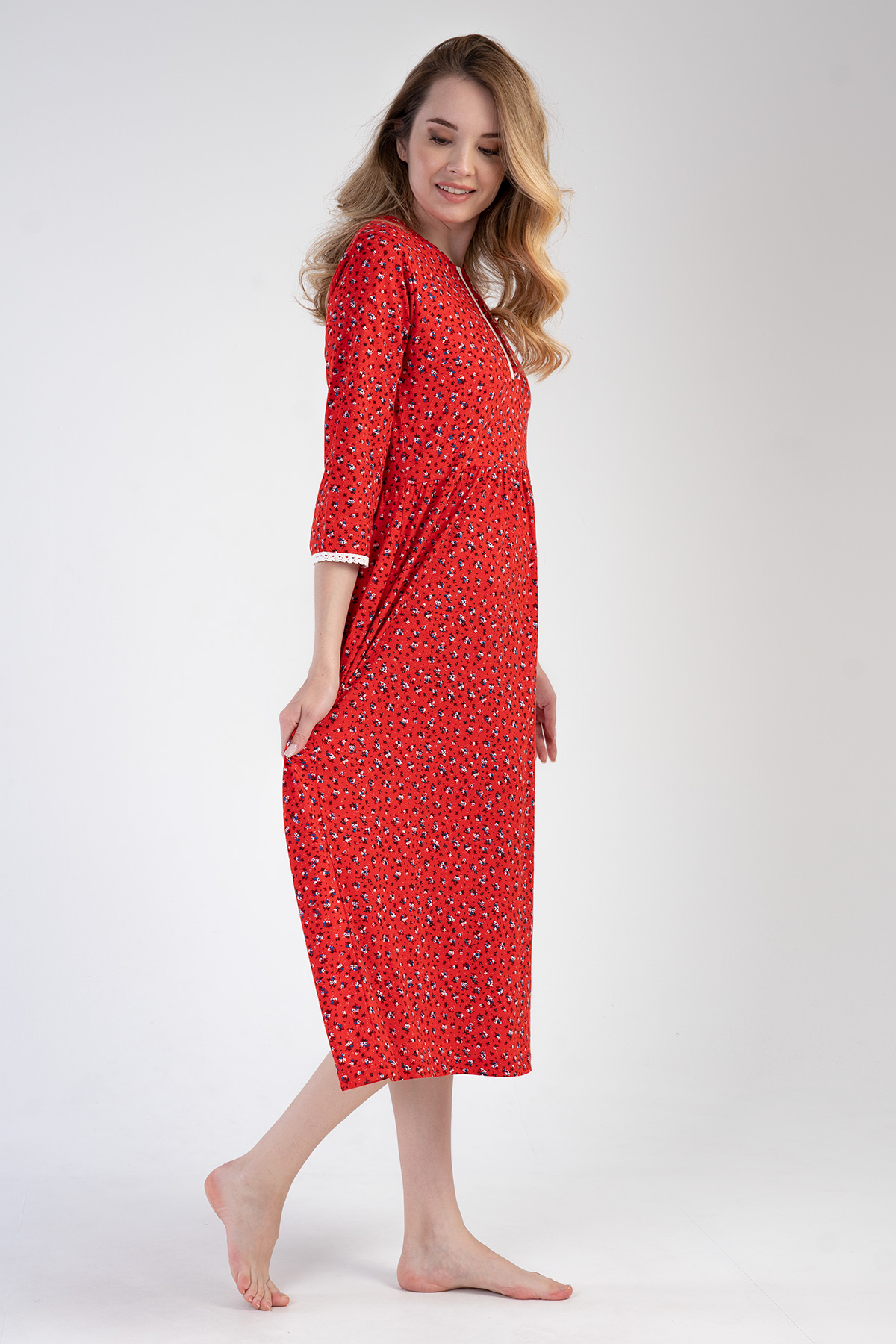 Woman Modal Red Poor Sleeve Pocket Detail Dress Woman Modal Red Poor Sleeve Pocket Detail Dress