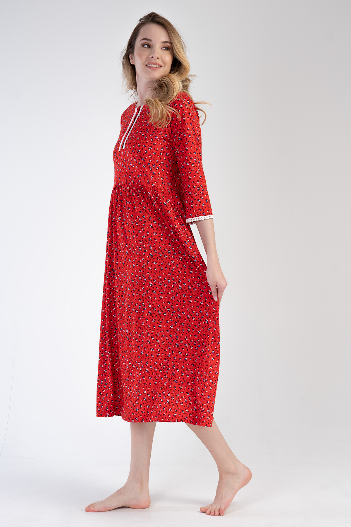 Woman Modal Red Poor Sleeve Pocket Detail Dress Woman Modal Red Poor Sleeve Pocket Detail Dress