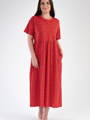 Woman Modal Big Size Red Short Sleeve Dress Woman Modal Big Size Red Short Sleeve Dress