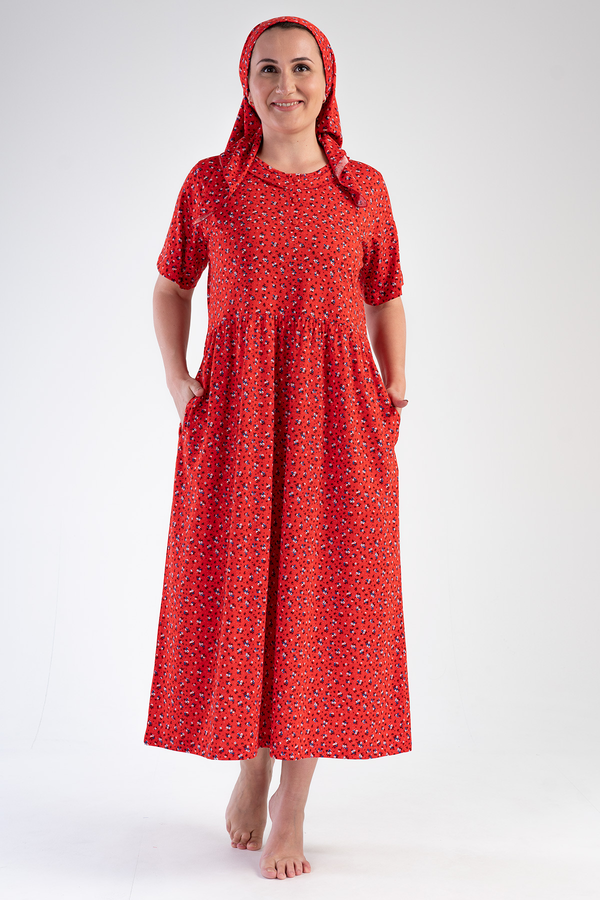 Woman Modal Big Size Red Short Sleeve Dress Woman Modal Big Size Red Short Sleeve Dress