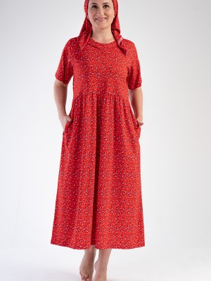 Woman Modal Big Size Red Short Sleeve Dress Woman Modal Big Size Red Short Sleeve Dress