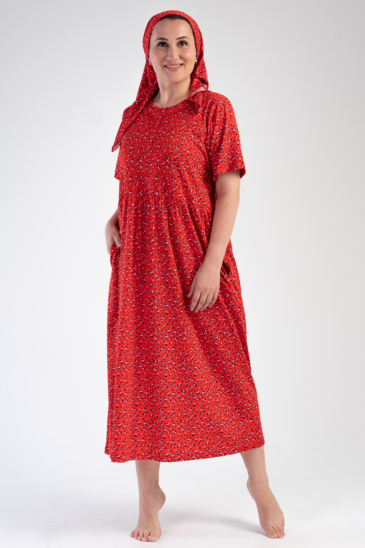 Woman Modal Big Size Red Short Sleeve Dress Woman Modal Big Size Red Short Sleeve Dress