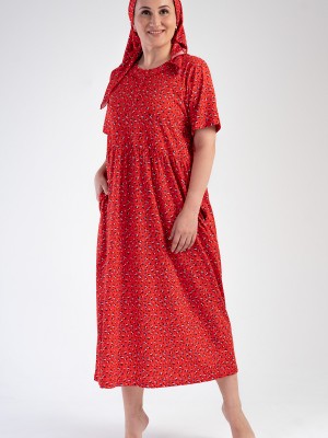 Woman Modal Big Size Red Short Sleeve Dress Woman Modal Big Size Red Short Sleeve Dress