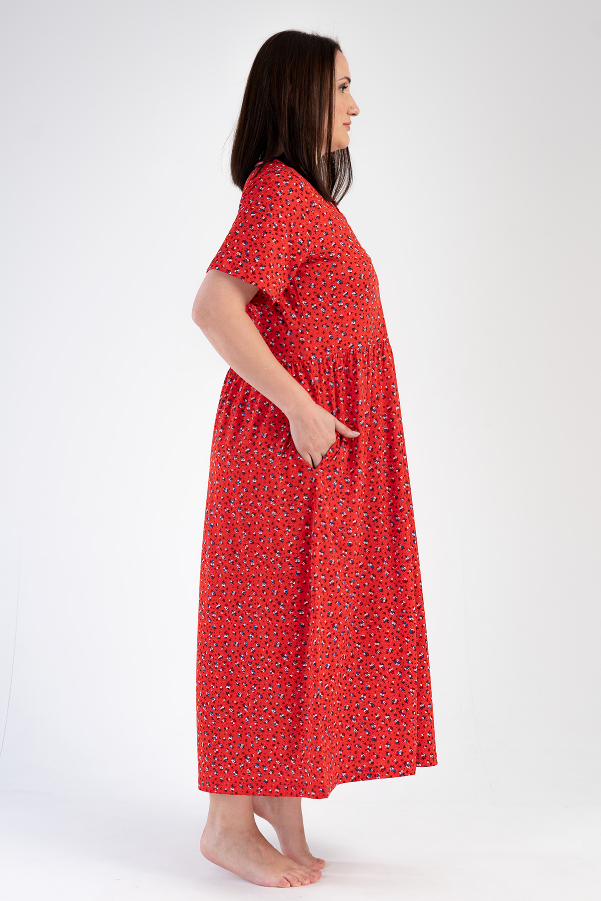 Woman Modal Big Size Red Short Sleeve Dress Woman Modal Big Size Red Short Sleeve Dress