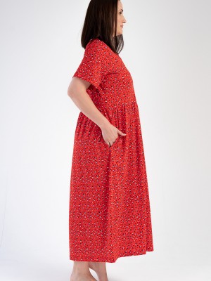 Woman Modal Big Size Red Short Sleeve Dress Woman Modal Big Size Red Short Sleeve Dress