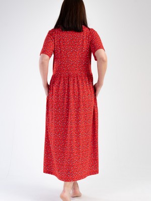 Woman Modal Big Size Red Short Sleeve Dress Woman Modal Big Size Red Short Sleeve Dress