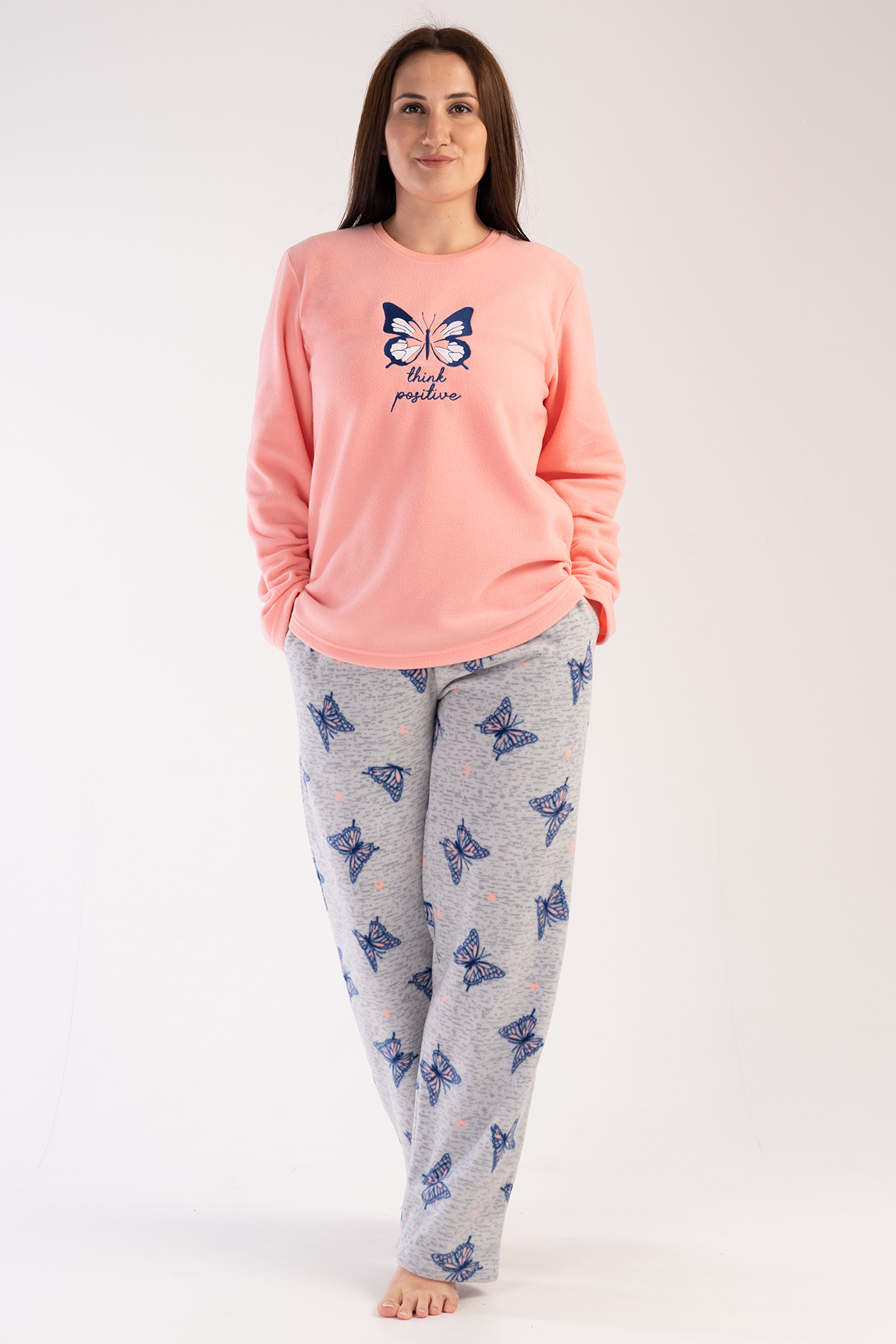 Woman Big Size Butterfly Fleece Pyjama Set Woman Big Size Butterfly Fleece Pyjama Set