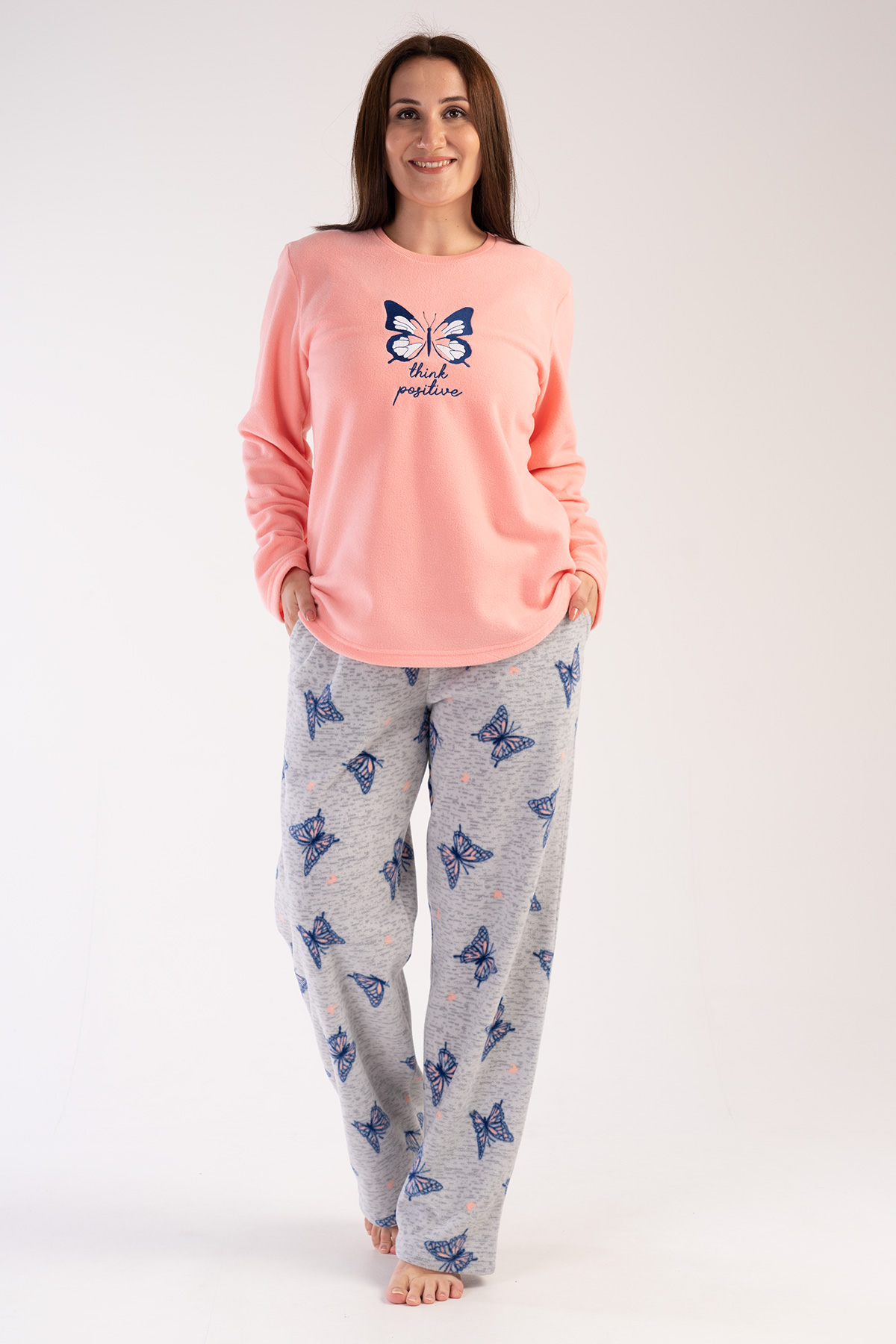 Woman Big Size Butterfly Fleece Pyjama Set Woman Big Size Butterfly Fleece Pyjama Set