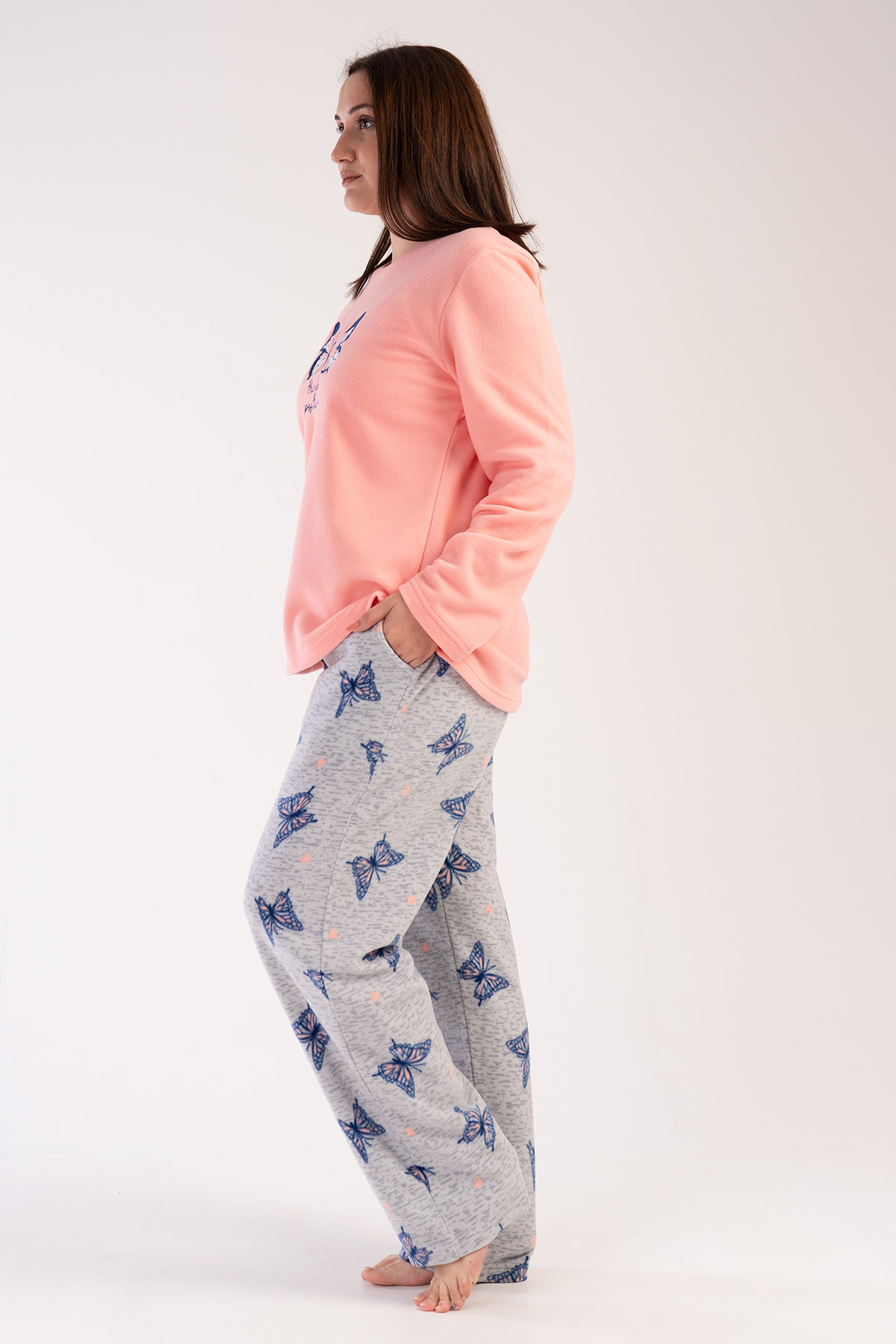 Woman Big Size Butterfly Fleece Pyjama Set Woman Big Size Butterfly Fleece Pyjama Set