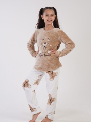 Kids' Girl Soft Fleece Beige Pyjama Set Kids' Girl Soft Fleece Beige Pyjama Set