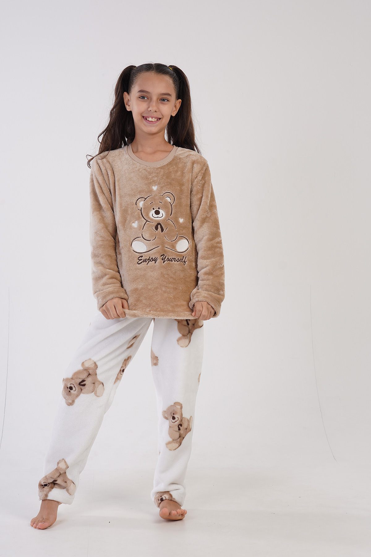 Kids' Girl Soft Fleece Beige Pyjama Set Kids' Girl Soft Fleece Beige Pyjama Set