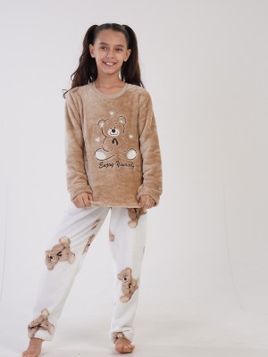 Kids' Girl Soft Fleece Beige Pyjama Set Kids' Girl Soft Fleece Beige Pyjama Set