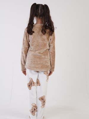 Kids' Girl Soft Fleece Beige Pyjama Set Kids' Girl Soft Fleece Beige Pyjama Set