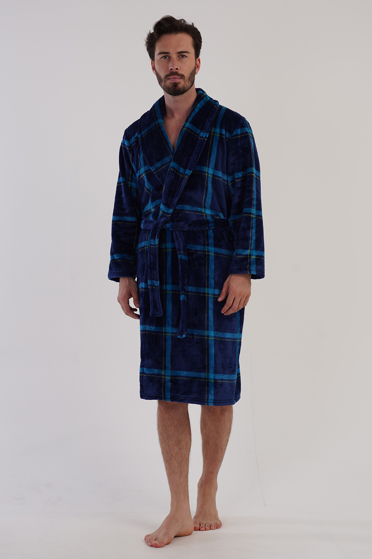 Man Soft Fleece Indigo Dressing Gown Man Soft Fleece Indigo Dressing Gown
