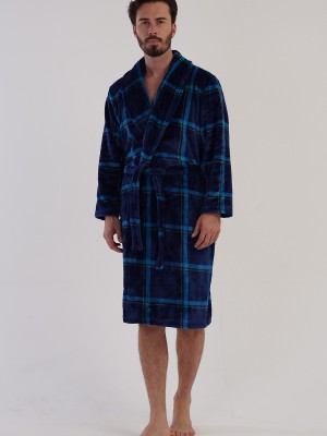 Man Soft Fleece Indigo Dressing Gown Man Soft Fleece Indigo Dressing Gown