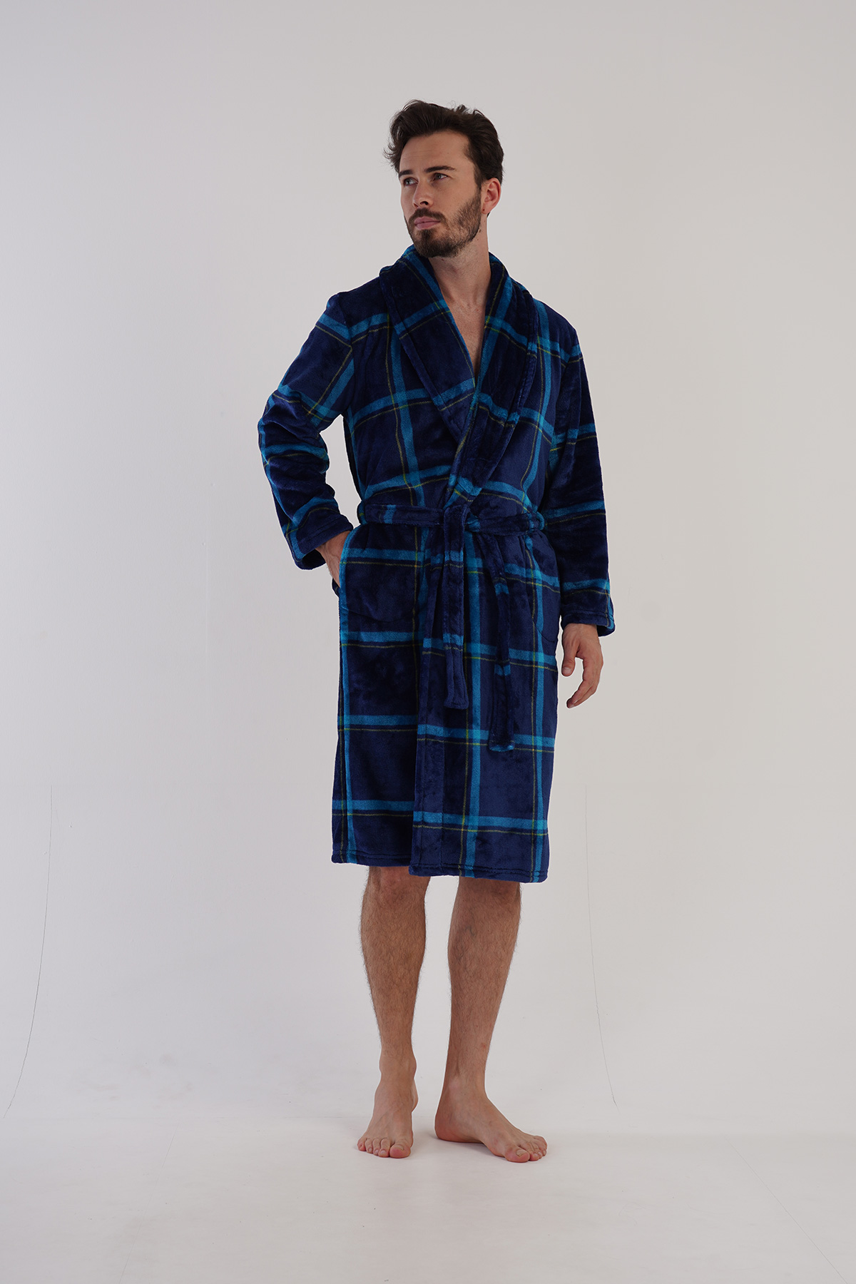Man Soft Fleece Indigo Dressing Gown Man Soft Fleece Indigo Dressing Gown