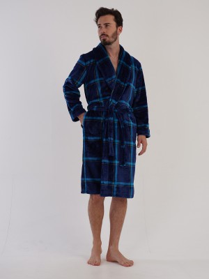 Man Soft Fleece Indigo Dressing Gown Man Soft Fleece Indigo Dressing Gown