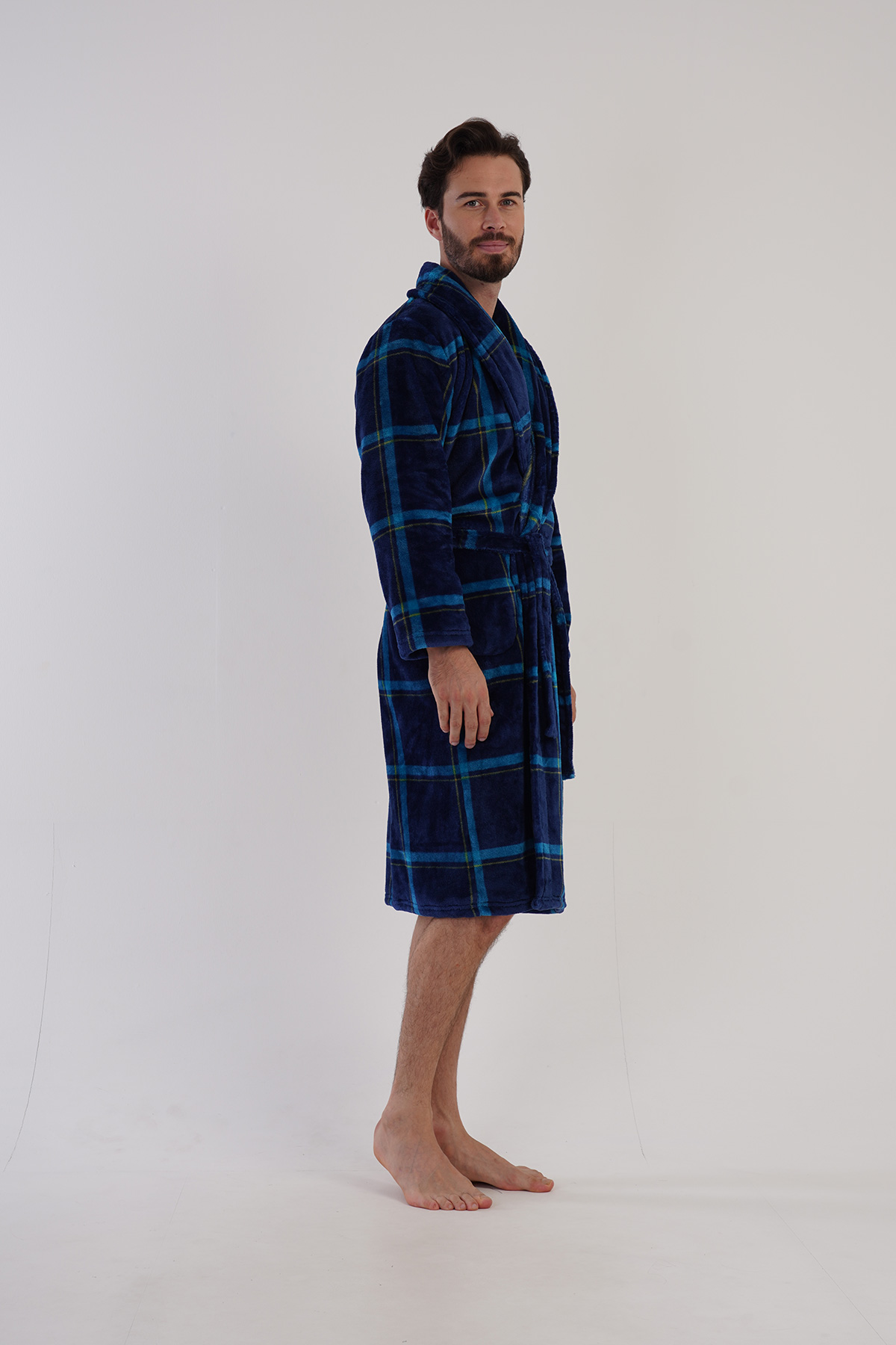 Man Soft Fleece Indigo Dressing Gown Man Soft Fleece Indigo Dressing Gown