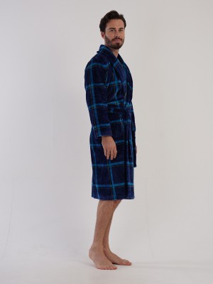 Man Soft Fleece Indigo Dressing Gown Man Soft Fleece Indigo Dressing Gown