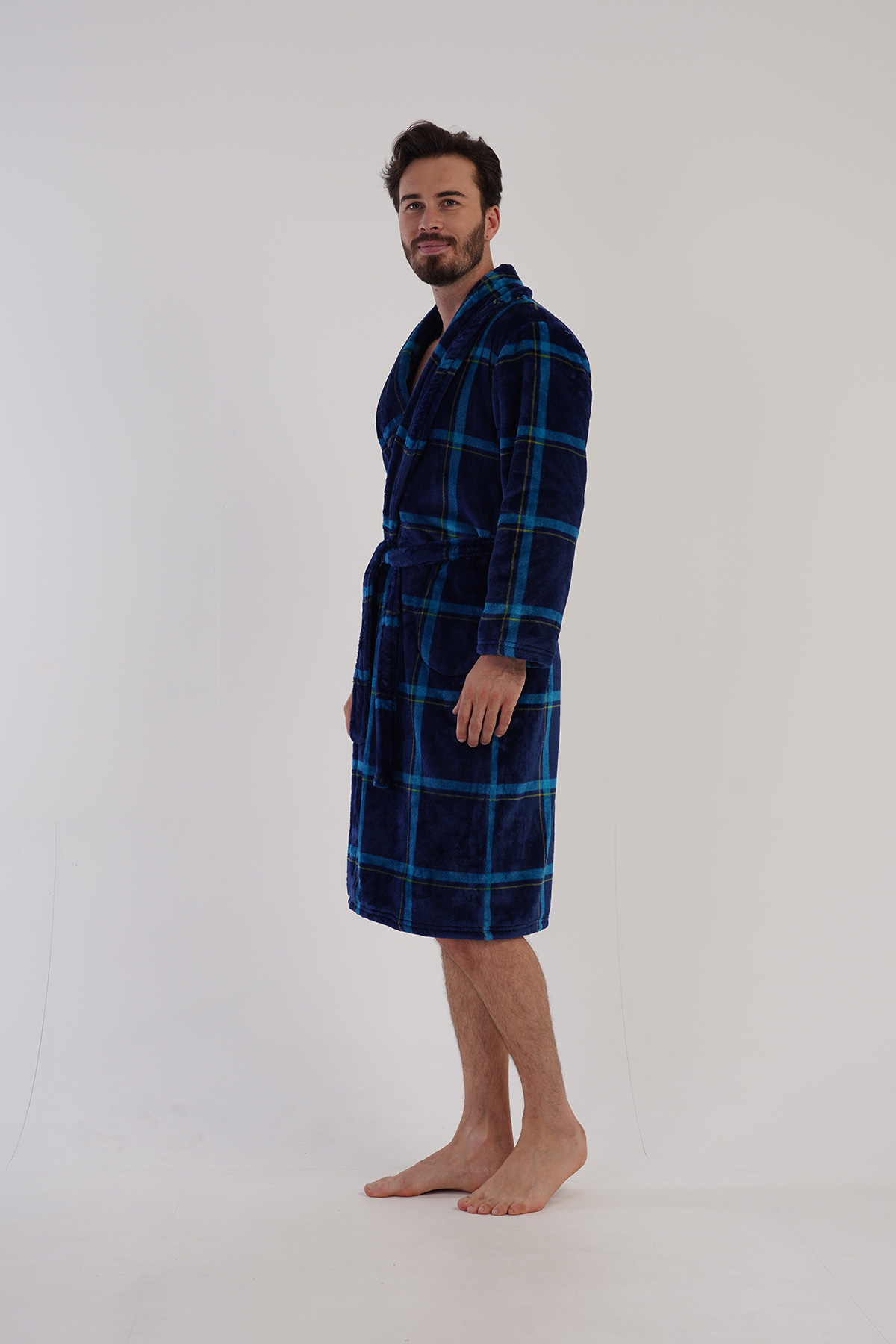 Man Soft Fleece Indigo Dressing Gown Man Soft Fleece Indigo Dressing Gown