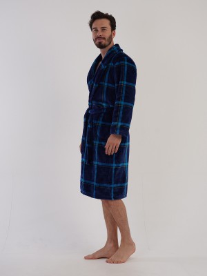 Man Soft Fleece Indigo Dressing Gown Man Soft Fleece Indigo Dressing Gown