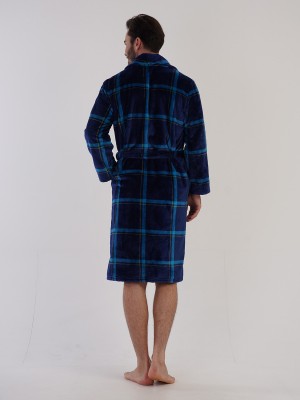 Man Soft Fleece Indigo Dressing Gown Man Soft Fleece Indigo Dressing Gown