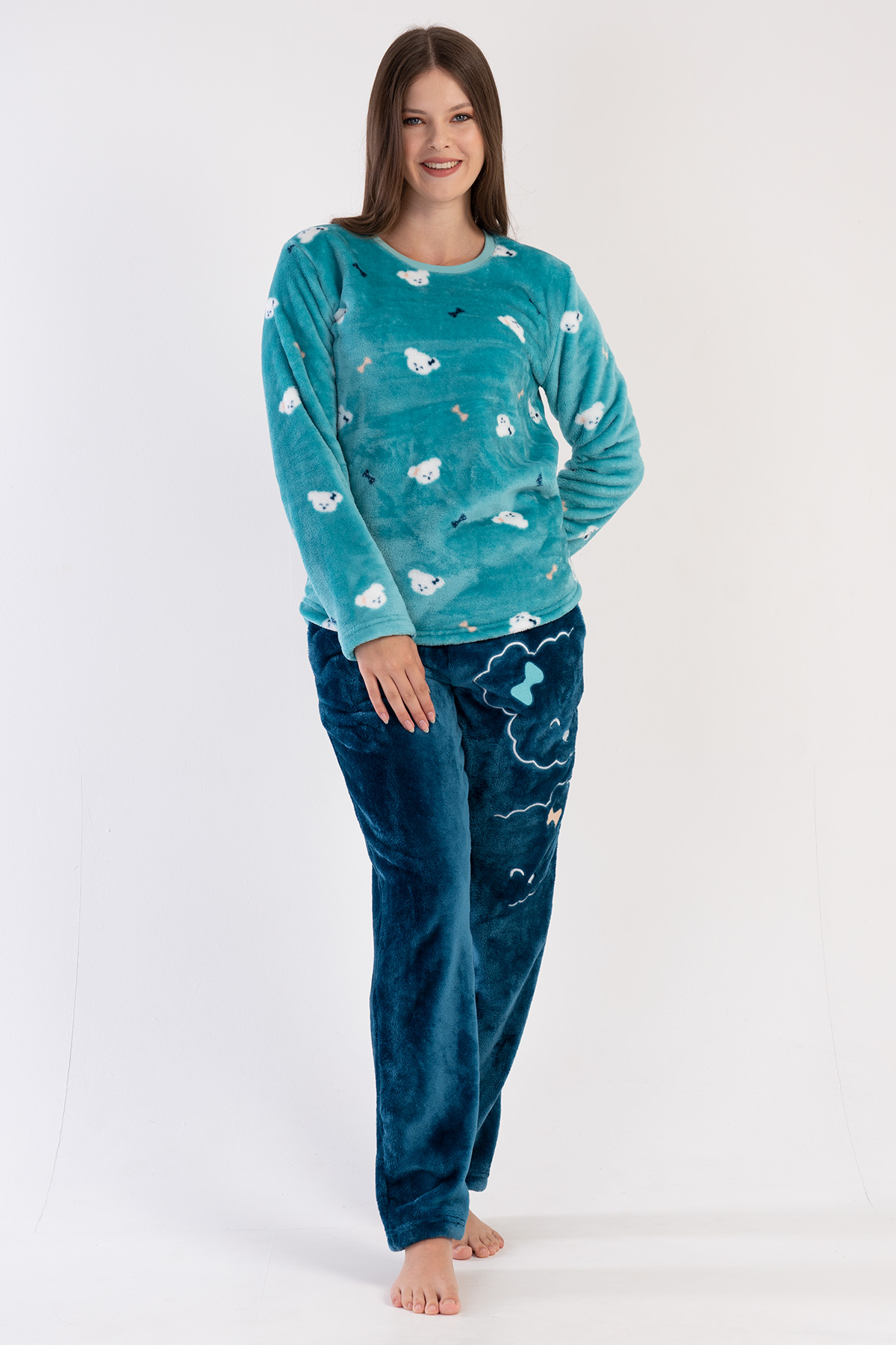 Woman Soft Fleece Aqua Pyjama Set Woman Soft Fleece Aqua Pyjama Set